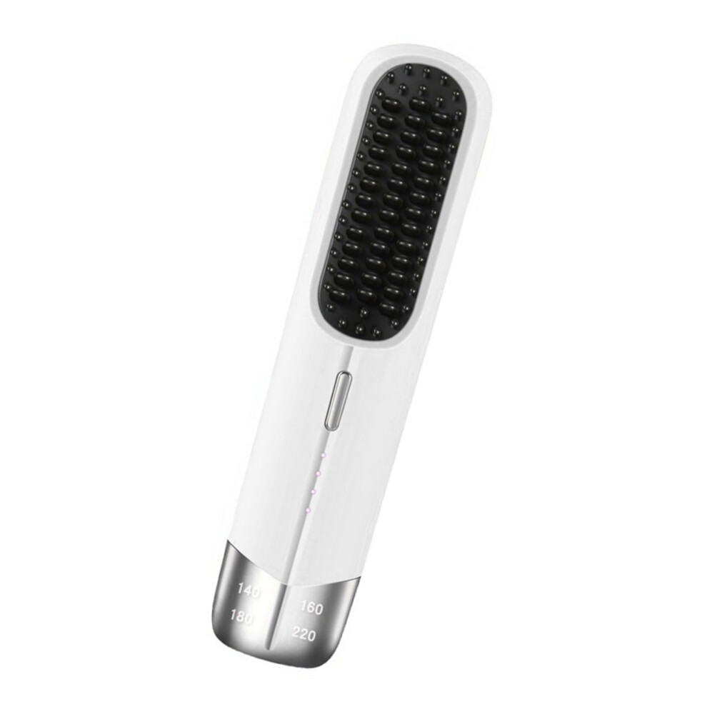White Hair Straightener Brush Usb Rechargeable Wireless Comb With Fast Heating For Travel And Home