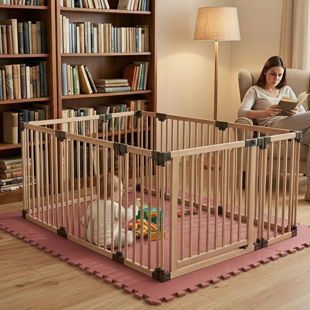 Safetots (Natural, 120 X 200Cm) Wooden Play Den Natural Wood, 76Cm High, With Soft Foam Play Mat
