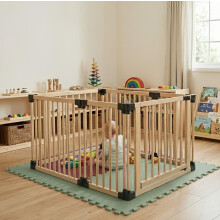 (Natural, 80 x 120cm) Safetots Wooden Play Den Natural Wood, 76cm High, with Soft Foam Play Mat