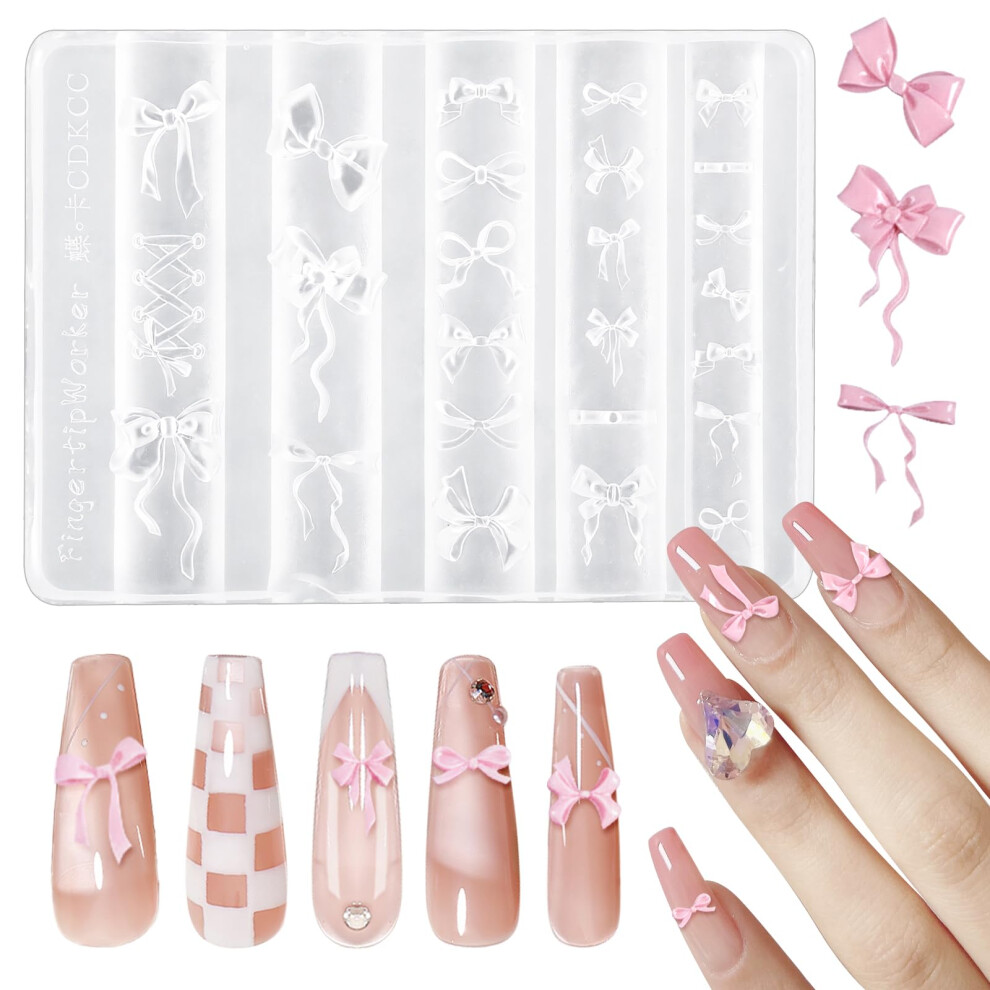 3D Nail Art Mold with 25 Bow Designs, Transparent Reusable Silicone Nail Charm Mold for DIY