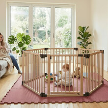 (Natural, Hexagon (6 x 80cm)) Safetots Wooden Play Den Natural Wood, 76cm High, with Soft Foam Play Mat