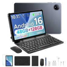 (Grey) POCKAM P10 10.1 inch Tablet, 48GB RAM+128GB ROM, Android 16 7000mAh, 90Hz
