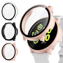 3 Pack Case for Garmin Vivoactive 5 with Tempered Glass Screen Protector, Full Coverage Scratch Resistant Bumper Cover Set Clear Black Pink