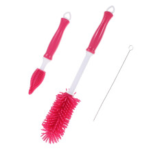 Baby Bottle Brush 360 Rotating Silicone Cleaner with Easy Storage Case for Feeding Bottles Red