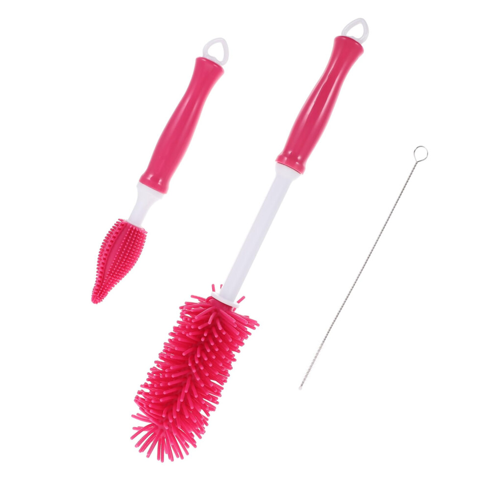 Baby Bottle Brush 360 Rotating Silicone Cleaner With Easy Storage Case For Feeding Bottles Red