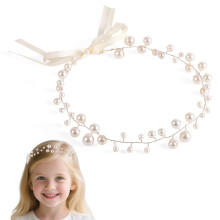Pearl Headband for Girls with Elegant White and Gold Design, Wedding and First Communion Headpiece