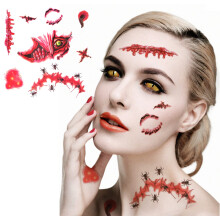 Halloween Temporary Tattoos 10PCS Realistic Bloody Scar Waterproof Wound Stickers for Cosplay