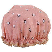 Reusable Shower Cap for Women Pink Cat Design with Comfort Fit Elastic Band and Waterproof Protection