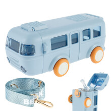 Kids Water Bottle 16oz LeakProof Straw Design with Shoulder Strap Cartoon Bus Style for School