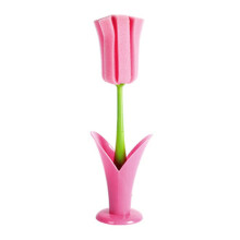 Bottle Cleaning Brush Set with Long Handle Grip and Replaceable Sponge Head for Baby Bottles Cups Mugs Pink