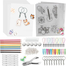 A5 ShrinkyDink Keychain Kit, Shrink Dinks Paper Kits for Kids DIY Art with Keychain Earring HairClips Brooch