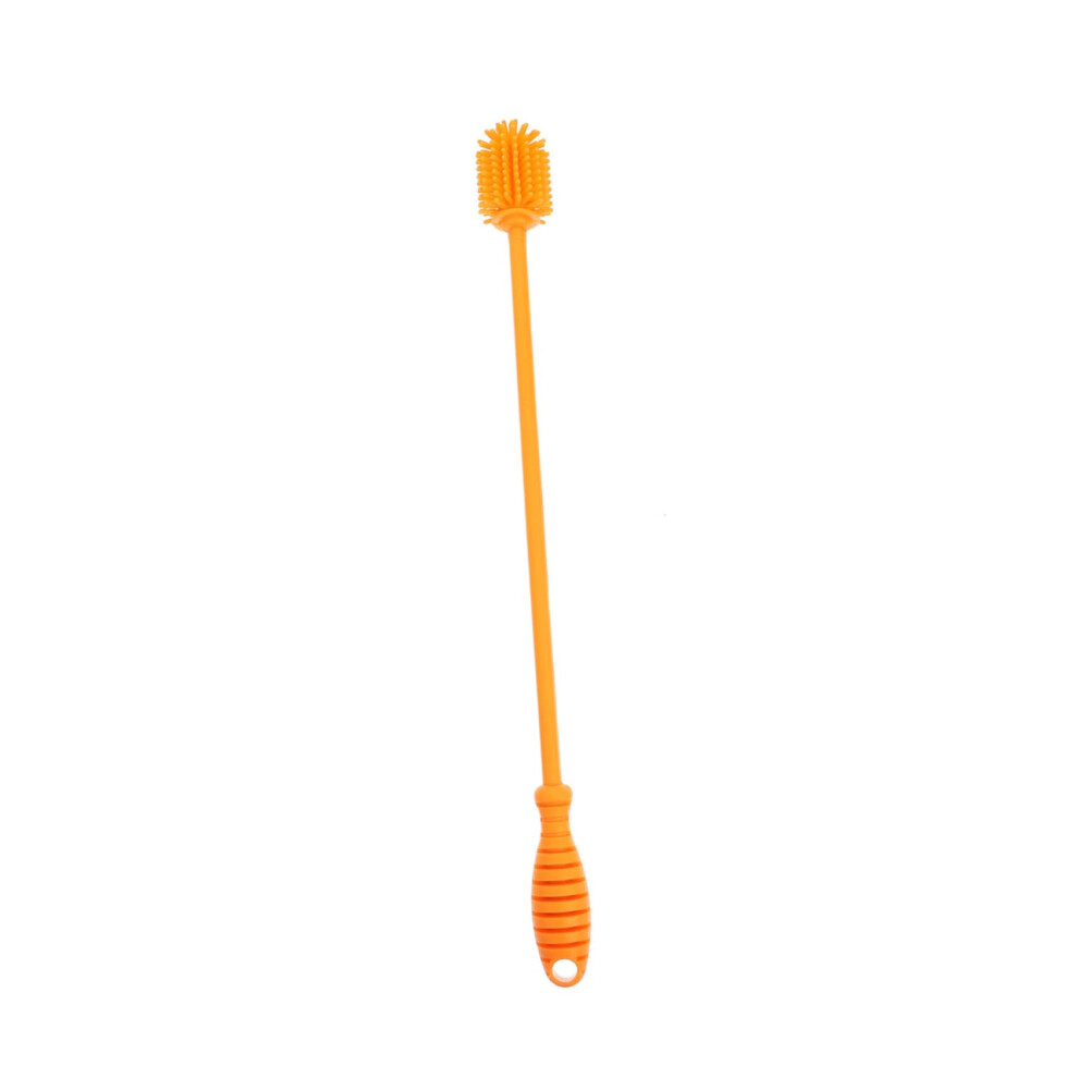 Orange Silicone Bottle Cleaning Brush with Long Handle for Deep Cleaning Baby Bottles and Glasses