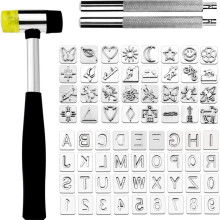 Lederstempel-Werkzeugset mit Gummihammer, 71-Teiliges Lederstempel-Set zum Schnitzen, Sattelbau und für Bastelarbeiten