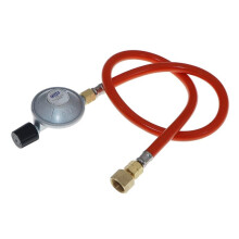 German Adjustable Gas Pressure Regulator 50 Mbar with 0.8m Hose G1/4-19LH Thread for Butane/Propane Outdoor Camping