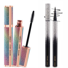 Waterproof Volumizing Mascara Set with Silk Fiber, Eyebrow and Eyeliner Pencil, 3 Black Styles