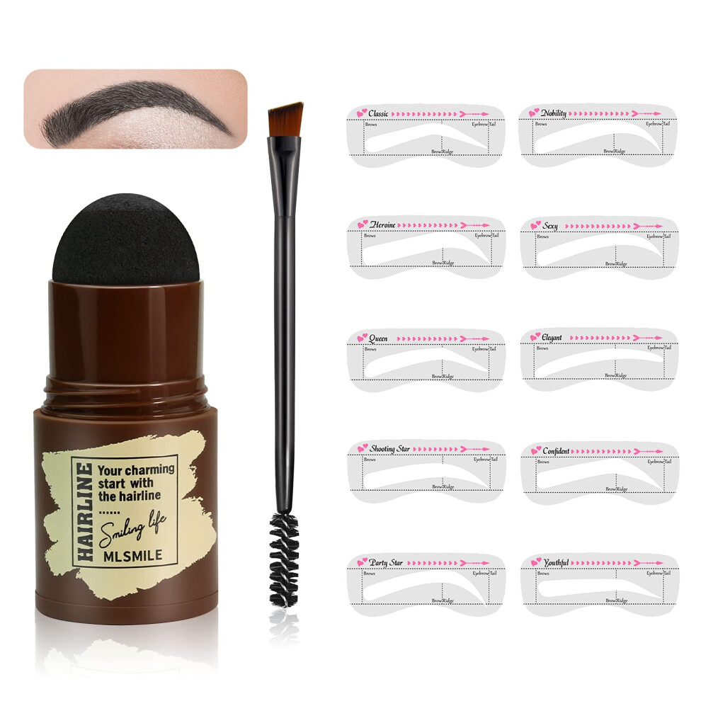 Black Waterproof Long Lasting Eyebrow Stamp Kit With Stencils For Natural Shape And Hairline Filling