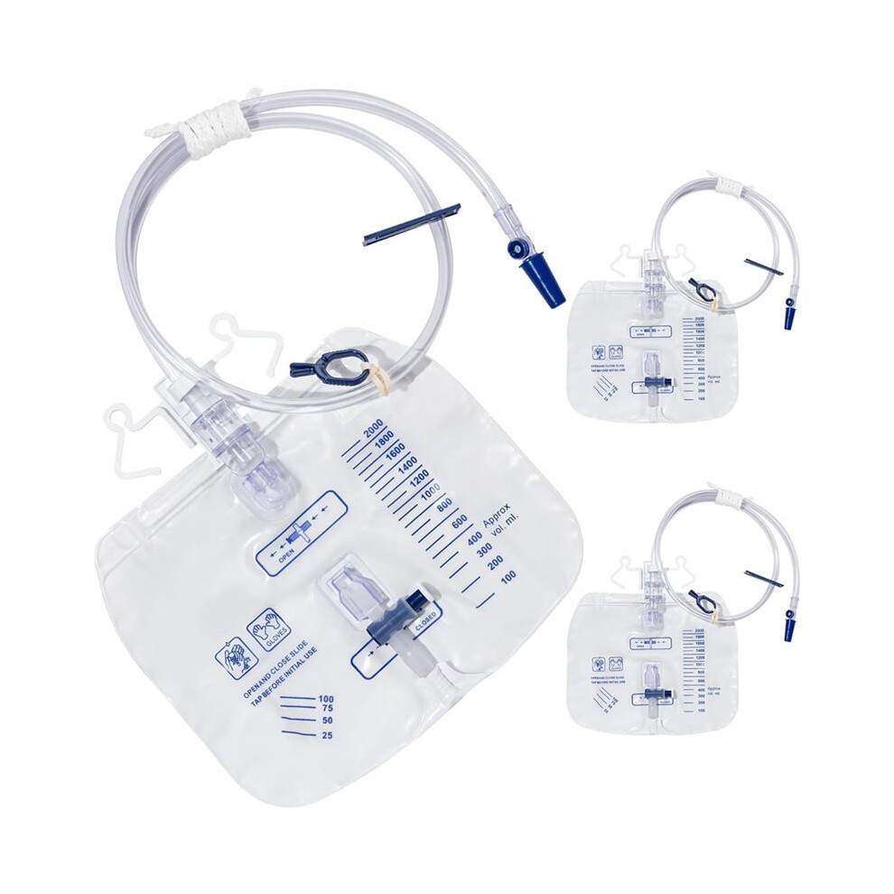 2000mL Catheter Bags for Men and Women 3 Pack Professional Urinary Drainage Bags with Enhanced Anti-Reflux Drip Chamber