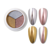 Chrome Nail Powder 3 Colors Metallic Mirror Finish Aurora Mermaid Holographic Nail Pigment 03