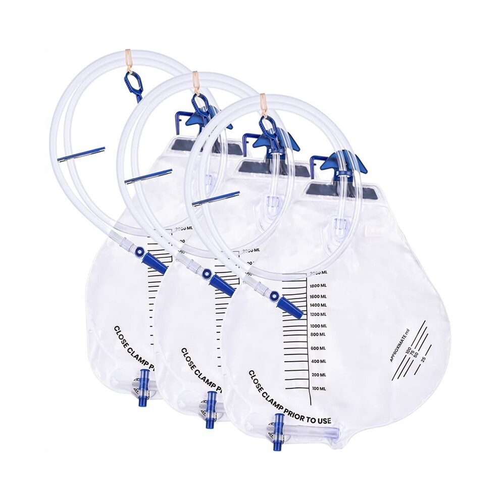 Melitt Urine Drainage Bags - 3 Pcs 2000Ml Individually Wrapped Catheter Bags With Drainage Tube, Anti-Reflux Chamber
