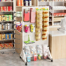 Pegboard Organizer Heavy Duty Metal Wall Storage with 20 Hooks and Locking Wheels for Garage Kitchen
