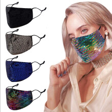 4 Pack Sequin Glitter Face Mask for Women Adjustable Washable Cotton Face Cover for Parties