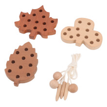 Wooden Recognition Leaves Threading Toys Kit Educational Kids Play Set