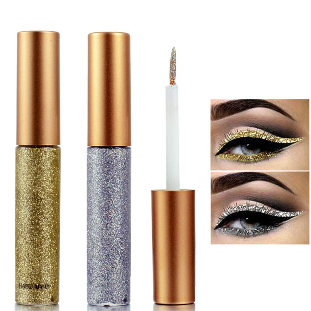 Silver,Gold Glitter Eyeliner Waterproof Liquid, Long Lasting Holographic Silver And Gold Metallic Shimmer