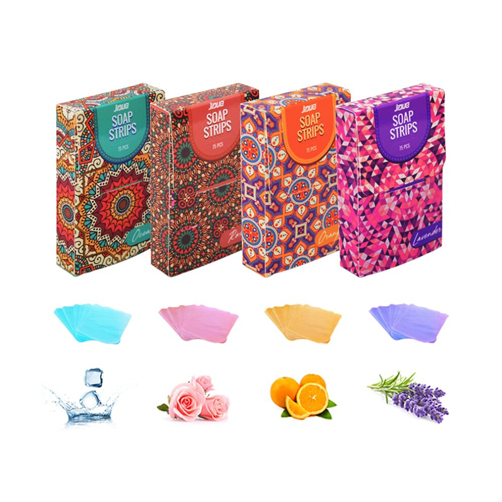 Lavender 300Pcs Portable Soap Sheets Gift Box, 4 Scents, Foaming Dissolvable Paper Strips For Travel Camping
