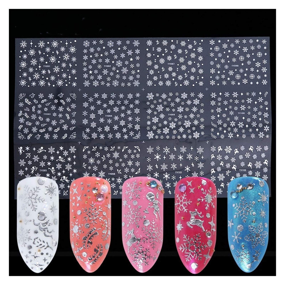 Silver Nail Art Stickers 12Pcs 3D Snowflake Christmas Nail Decals Selfadhesive Manicure Set