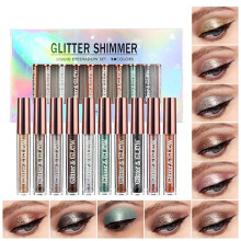 Waterproof Glitter Liquid Eyeshadow Set 10 Colors Metallic Diamond Shine Long Lasting Eyeliner