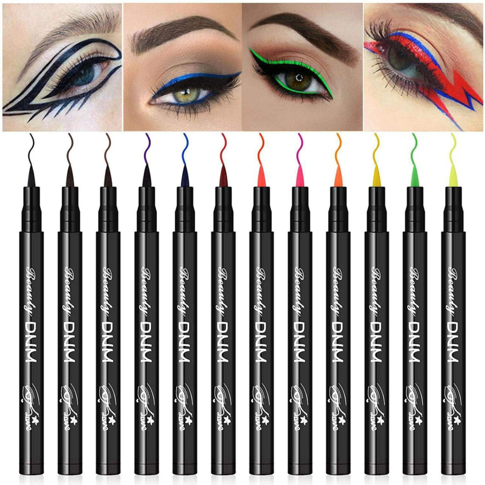 Waterproof Liquid Eyeliner Set 12 Colors â Long Lasting Smudgeproof Matte Colorful Eyeliner Pens