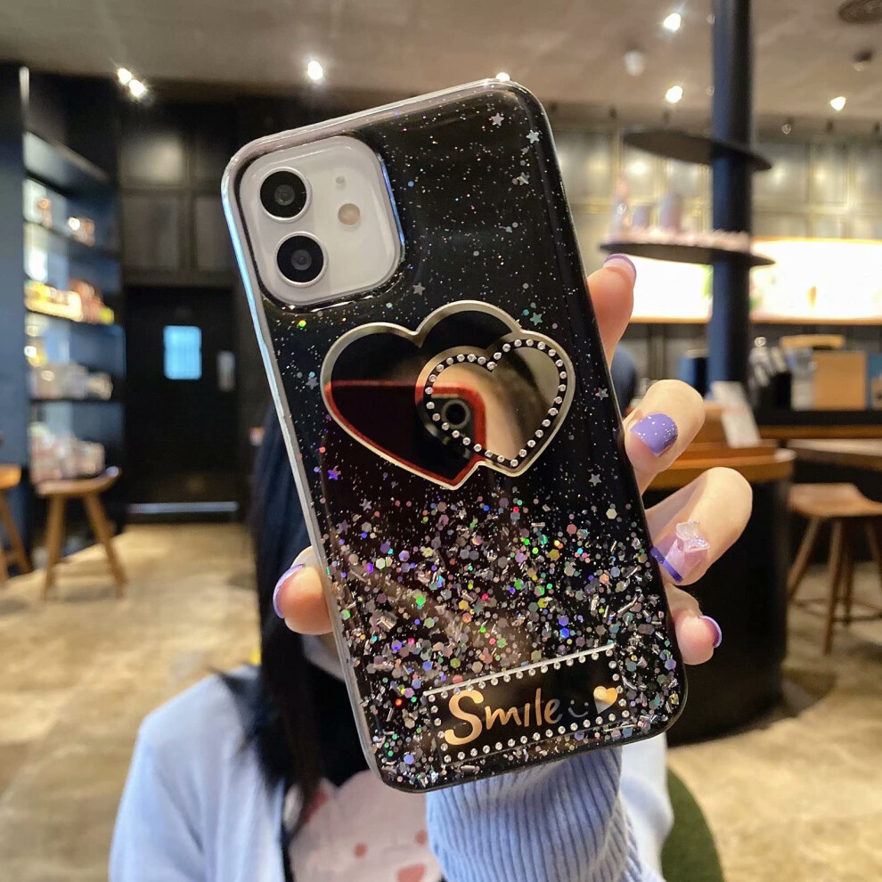 Glitter Tpu Case For Samsung Galaxy A42 5G, Slim Sparkly Protective Cover With Heart Design, Black 9771547517252
