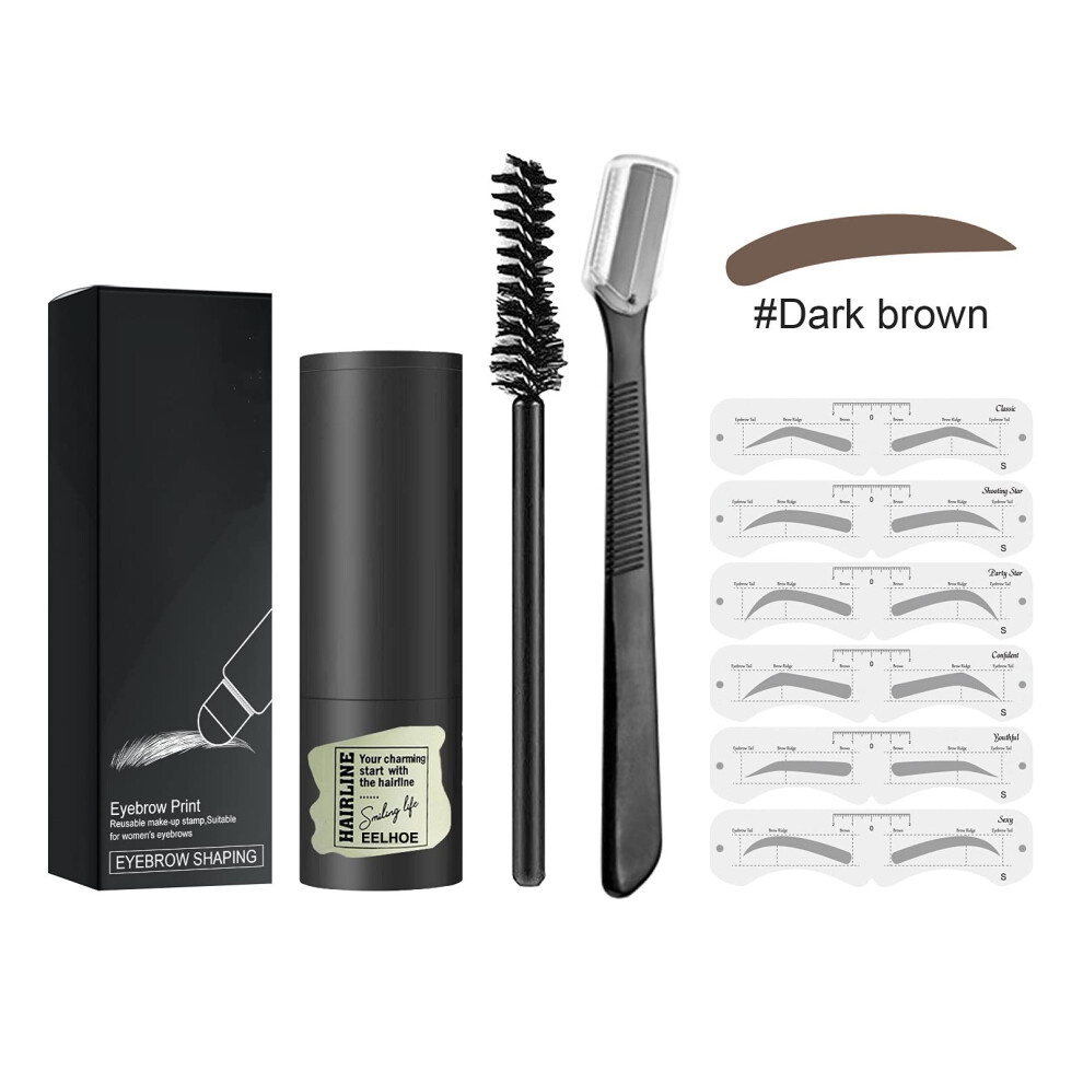 Brown Waterproof Eyebrow Stamp Kit With Stencils, Dark Longlasting Color And 6 Templates
