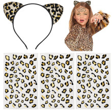 Leopard Print Temporary Tattoo Set with Cheetah Ears Headband for Festival and Costume Parties