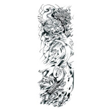 Temporary Sleeve Tattoos Waterproof Full Arm Chinese Lotus Carp Design Realistic Extra Large Stickers