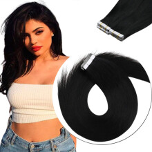 Tape in Human Hair Extensions 18 Inch Jet Black Straight Invisible Seamless Blend 40pcs 100g Remy Human Hair for Women