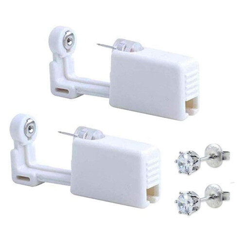 2 Pack Ear Piercing Kit, Disposable Self Ear Piercing Gun with Sterilized White Stud Earrings
