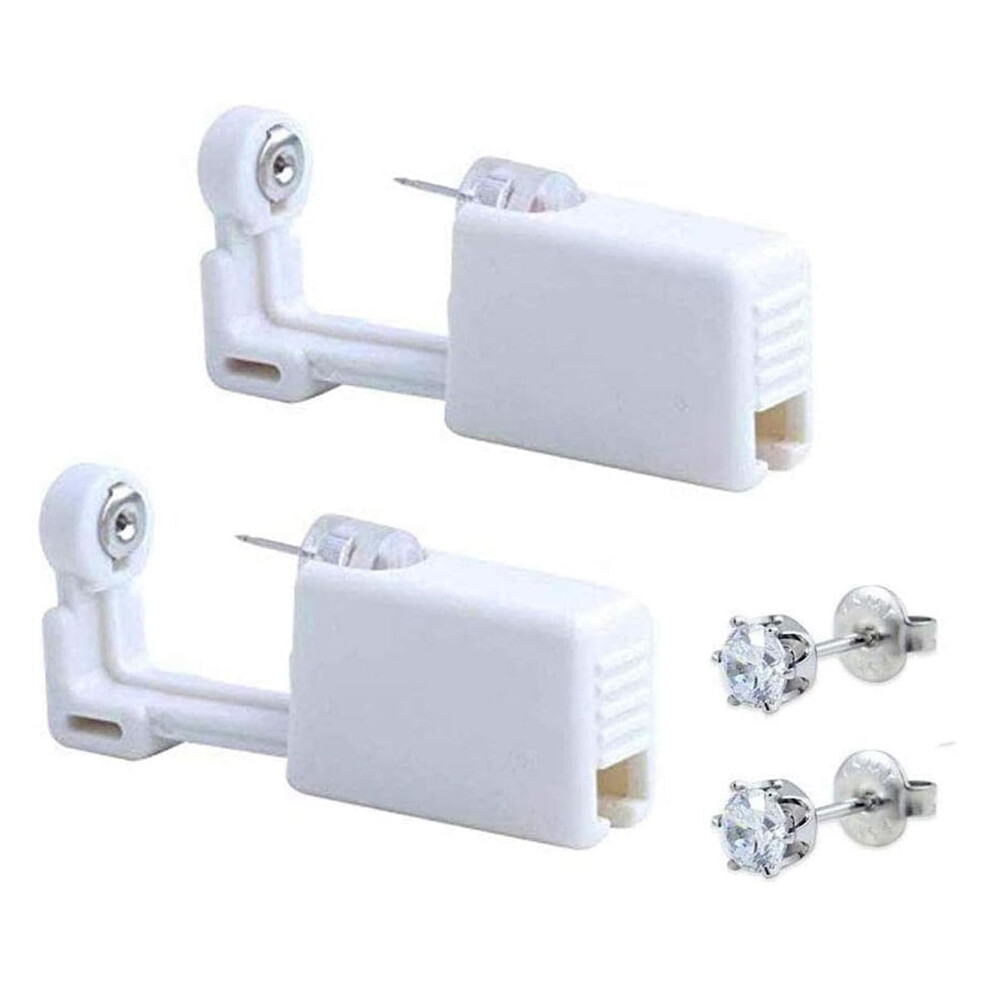 White 2 Pack Ear Piercing Kit, Disposable Self Ear Piercing Gun With Sterilized Stud Earrings