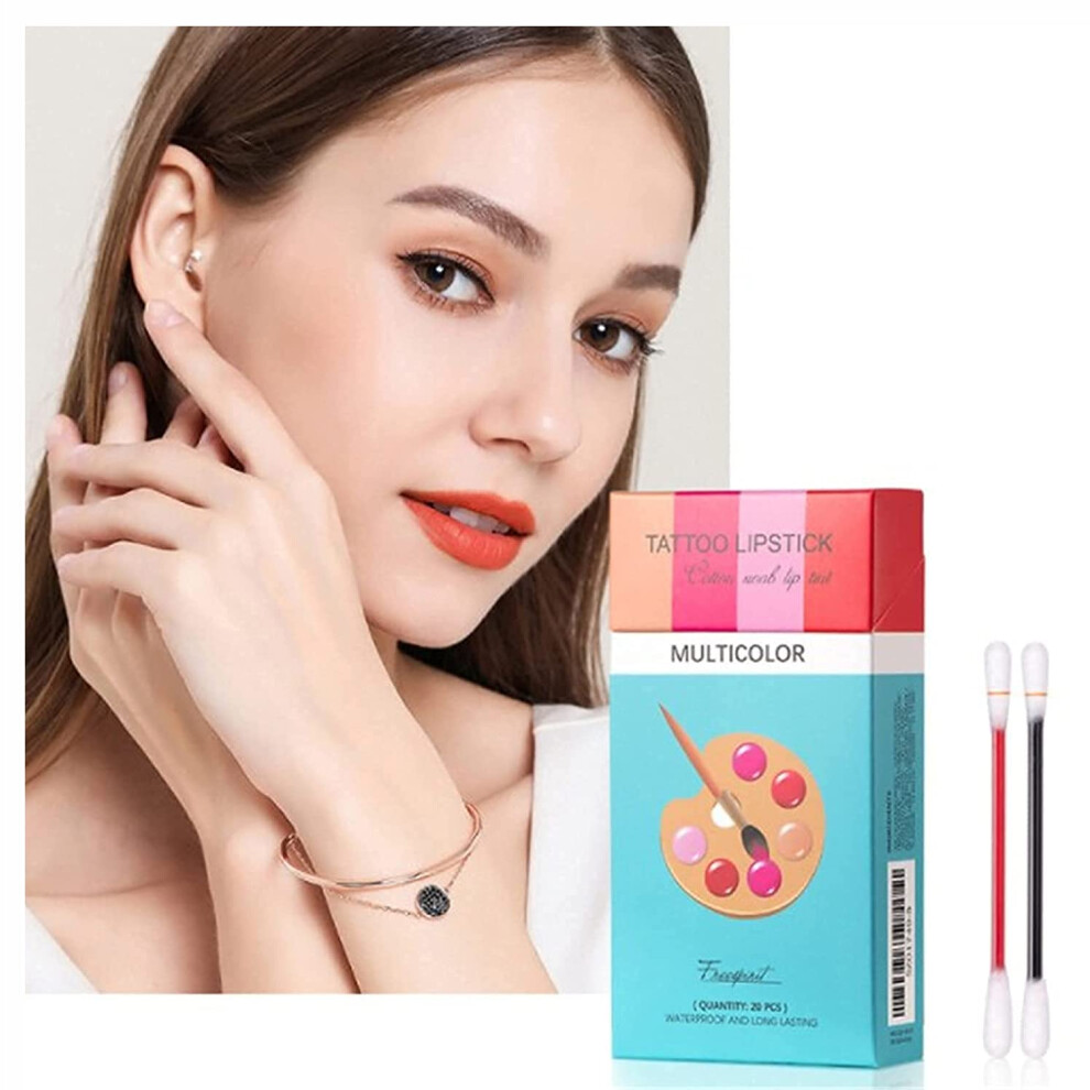 Lip Tint Matte Liquid Lipstick Set, 20pcs Long Lasting Waterproof Non Transfer Cotton Swab Lip Color