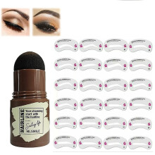 Eyebrow Stamp Kit Waterproof Brow Shaping with 24 Reusable Stencils and Hairline Powder Black