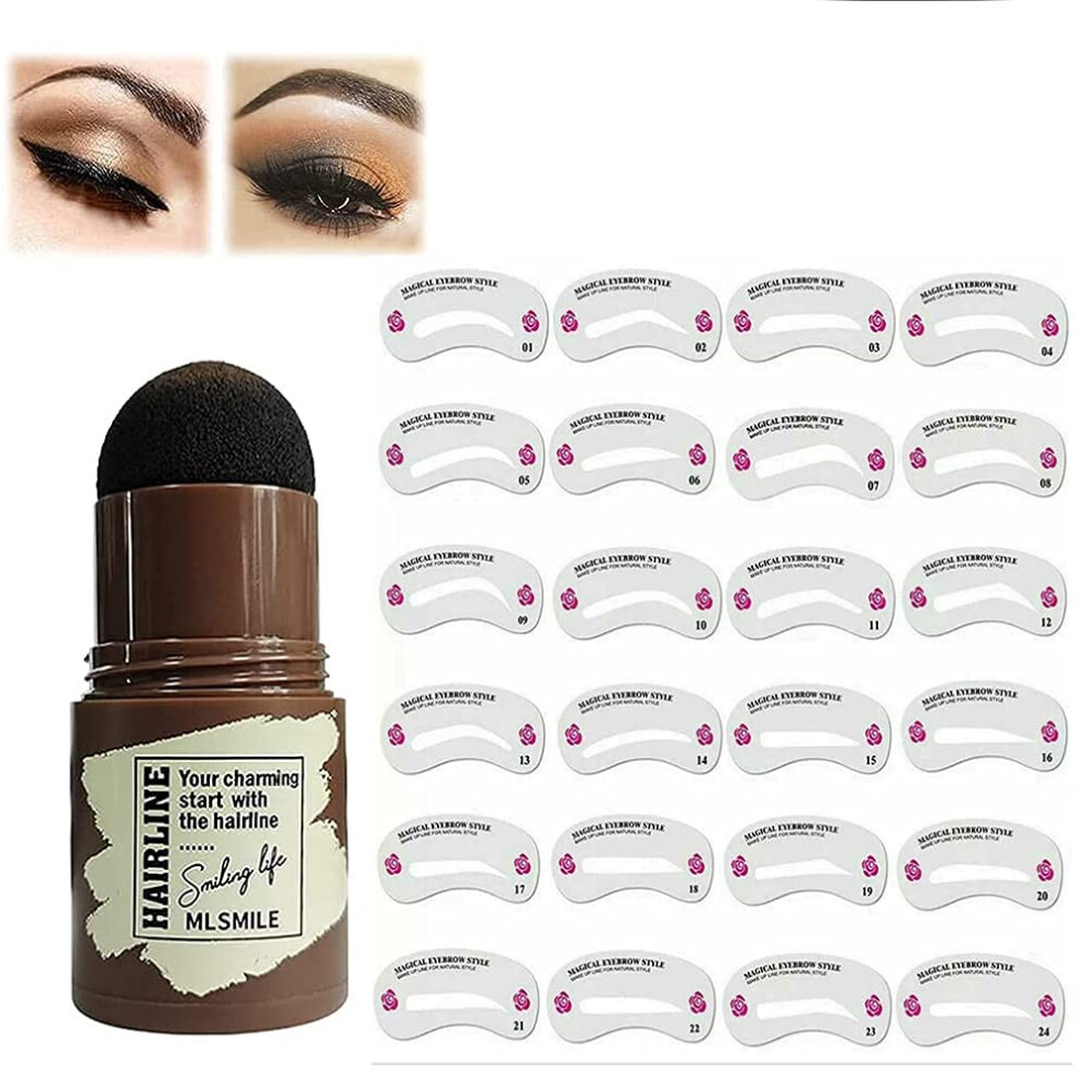 Black Eyebrow Stamp Kit Waterproof Brow Shaping With 24 Reusable Stencils And Hairline Powder