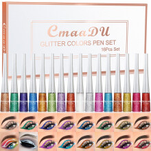 Glitter Eyeliner Set 16 Colors Metallic Liquid Waterproof Long Lasting Shimmer Eye Makeup Kit