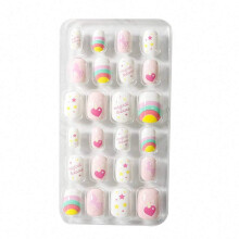24pcs Kids Press On Nails Set Rainbow Multi Design Full Cover Fake Nails for Girls Gift D03