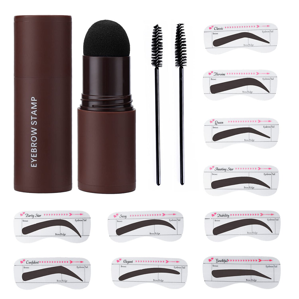 Dark/Brown Eyebrow Stamp And Stencil Kit With 10 Reusable Stencils And Dual Spiral Brushes For Women