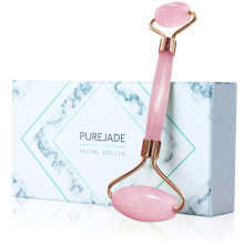 Jade Roller for Face Pink Natural Stone Facial Roller with DualSize Design for Muscle Relaxation