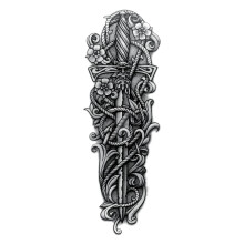 2 Sheets Temporary Sleeve Tattoos Waterproof Realistic Full Arm Sword Design Body Art Stickers