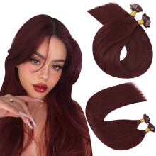 16 Inch Burgundy Flat Tip Keratin Hair Extensions 99J Pre Bonded Real Human Hair 50g