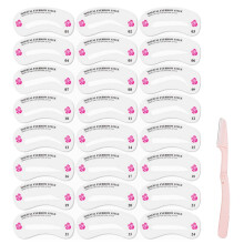 24 Eyebrow Stencil Shaping Kit with Razor, Reusable Templates for Fast Brow Shaping Multiple Styles