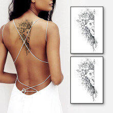 2 Sheets Realistic Black Sketch Temporary Tattoos Waterproof Flower and Lion Old School Body Art Stickers for Women Men Girls