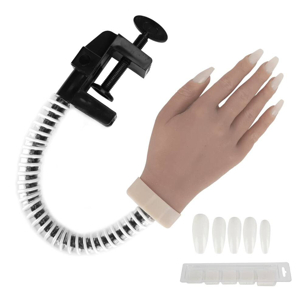 Nail Training Hand Realistic Silicone Bendable Manicure Practice Hand with 100 Nail Tips